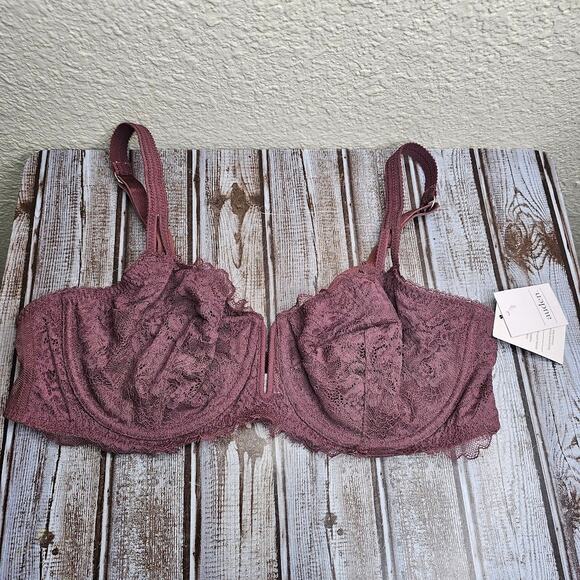 NWT Auden balconette coverage unlined bra burgundy lacey Size 40C - Picture 1 of 7